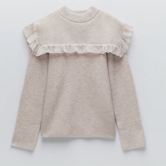 Zara Combination Organza Knit Sweater Beige Oversized Size Small - Picture 2 of 3